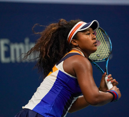 NEW YORK - AUGUST 29, 2017: Professional tennis player Naomi Osaka of Japan in action during her...