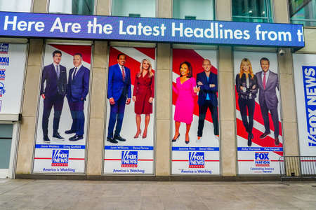 NEW YORK - MARCH 25, 2021: Fox News Channel at the News Corporation headquarters building in New York City. News Corporation is an American diversified multinational mass media corporationのeditorial素材