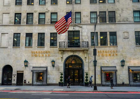 NEW YORK - MARCH 25, 2021: The Bergdorf Goodman department store in New York. This landmark department store is known for high-end designer clothes & shoes, plus premier serviceのeditorial素材