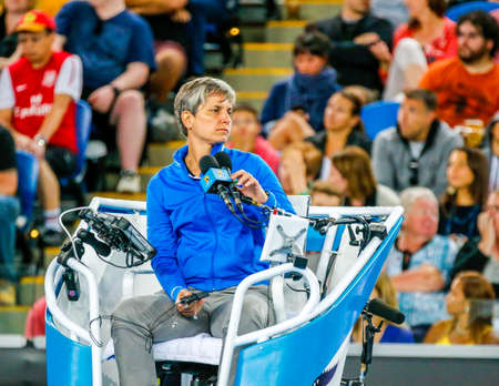 MELBOURNE, AUSTRALIA - JANUARY 23, 2016: Chair umpire Marija Cicak during 2016 Australian Open match at Rod Laver Arena in Melbourne Parkのeditorial素材