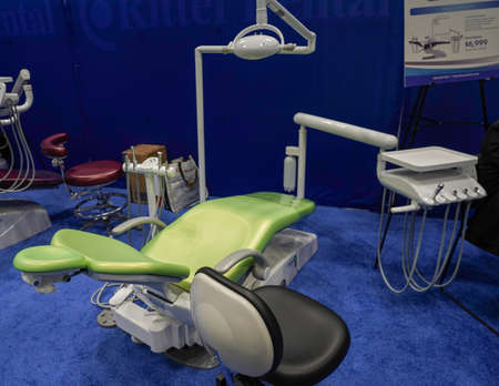 NEW YORK - NOVEMBER 28, 2021: Modern materials and equipment on display at the Greater NY Dental Meeting at Jacob Javits Convention Center. It is the largest healthcare and dental event in USAのeditorial素材