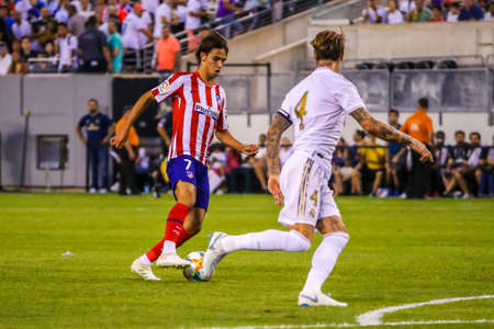 EAST RUTHERFORD, NJ - JULY 26, 2019: Joao Felix of Atletico de Madrid #7 in action during match against Real Madrid in the 2019 International Champions Cup at MetLife stadium. Real Madrid lost 3-7のeditorial素材
