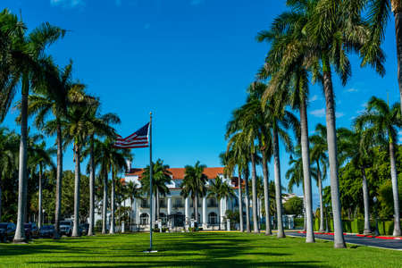 PALM BEACH, FLORIDA - JANUARY 23, 2022: Main Entrance of Henry Morrison Flagler Museum in Palm Beach, Florida. Now this Beaux Arts building is a National Historic Landmark.のeditorial素材
