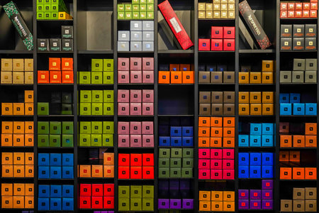 NEW YORK - NOVEMBER 28, 2021: Variety of coffee capsules in Nespresso store in New York. Nespresso is an operating unit of the Nestle Group based in Lausanne, Switzerlandのeditorial素材
