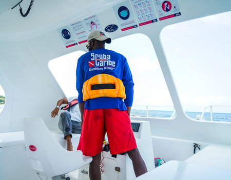 CATALINA ISLAND, DOMINICAN REPUBLIC - JUNE 13, 2021: Scuba Caribe provides ride to tropical Catalina...