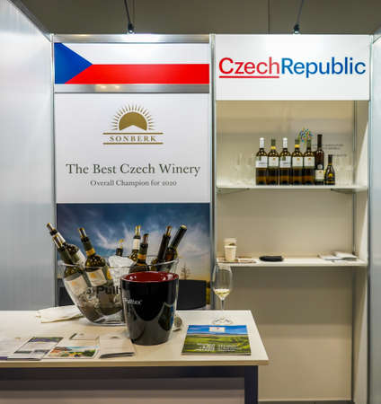 NEW YORK - MARCH 10, 2022: Wines from Czech Republic presented at Vinexpo New York in Manhattan. Vinexpo is one of the largest exhibitions for wine and spirits professionals from all over the worldのeditorial素材