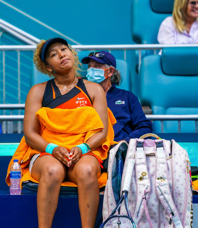 MIAMI GARDENS, FLORIDA - MARCH 30, 2022: Grand Slam Champion Naomi Osaka of Japan in action during...