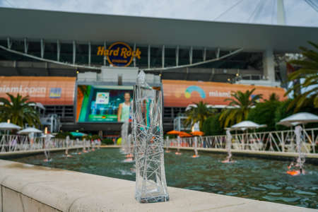 MIAMI GARDENS, FLORIDA - APRIL 3, 2022: Miami Open trophy at the Hard Rock Stadium in Miami Gardens, Floridaのeditorial素材