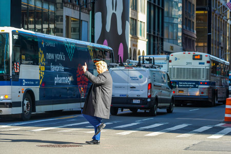 NEW YORK - MARCH 3, 2022: Unidentified man impersonating President Donald Trump as seen at 5th...