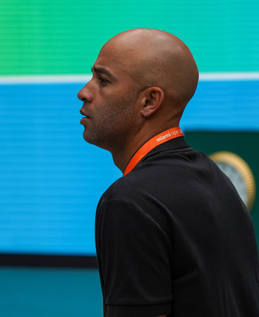 MIAMI GARDENS, FLORIDA - APRIL 3, 2022: Miami Open 2022 Champion Carlos Alcaraz of Spain signs...