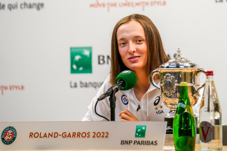 PARIS, FRANCE - JUNE 4, 2022: Roland Garros 2022 Champion Iga Swiatek of Poland during press conference after her victory over Coco Gauff at Court Philippe Chatrier in Parisのeditorial素材