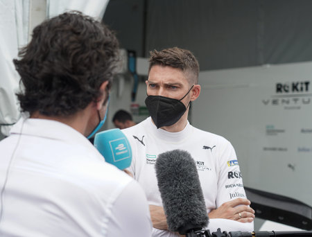 NEW YORK - JULY 10, 2021: Swiss professional racing driver Edoardo Mortara of ROKiT Venturi Racing Team at pit line during 2021 New York City E-Prix in Brooklynのeditorial素材