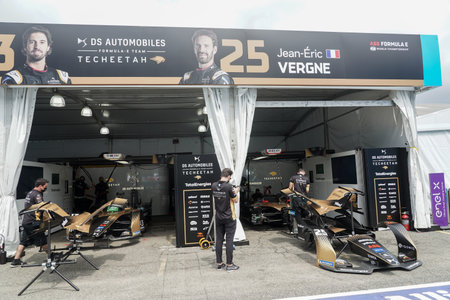 NEW YORK - JULY 10, 2021: DS TECHEETAH Team prepare racing cars for professional racing drivers...