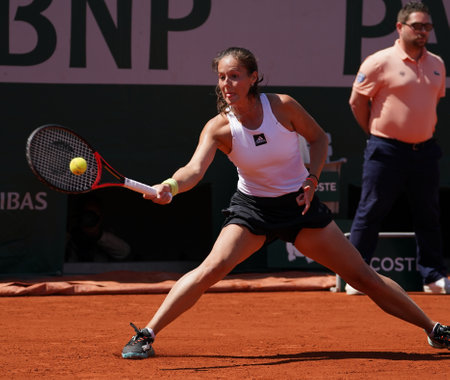 PARIS, FRANCE - MAY 30, 2022: Professional tennis player Daria Kasatkina of Russia in action during her round four match at Roland Garros 2022 in Paris, Franceのeditorial素材