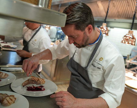 REIMS, FRANCE - MAY 26, 2022: Philippe Mille, One of the Best Craftsmen in France (Meilleur Ouvrier de France) and Chef of two Michelin-starred Le Parc at the Domaine Les Crayeresのeditorial素材