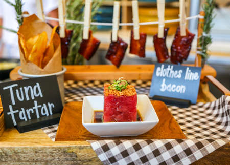 Tuna tartar served in gourmet restaurantの写真素材