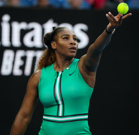 MELBOURNE, AUSTRALIA - JANUARY 21, 2019: 23-time Grand Slam Champion Serena Williams of United States in action during her round of 16 match at 2019 Australian Openのeditorial素材