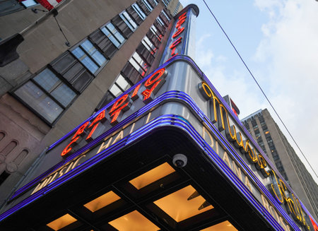 NEW YORK - SEPTEMBER 13, 2022: New York City landmark, Radio City Music Hall in Rockefeller Center, Midtown Manhattanのeditorial素材