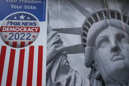 NEW YORK - SEPTEMBER 13, 2022: Fox News Channel at the News Corporation headquarters building in New...