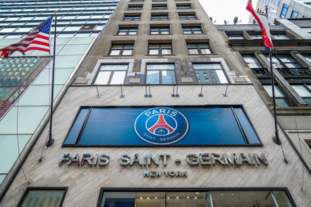 NEW YORK - SEPTEMBER 13, 2022: The Official Paris Saint-Germain Flagship store on 5th Avenue in New York City. French football club Paris Saint-Germain is a football club in Parisのeditorial素材