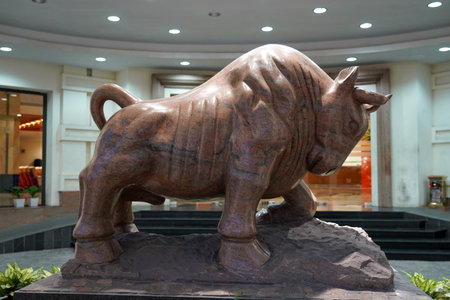 Bull Statue outside the Hanoi Stock Exchangeの写真素材