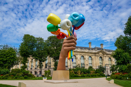 PARIS, FRANCE - JUNE 2, 2022: Bouquet of Tulips sculpture by American artist Jeff Koons, which is located outside the Petit Palais in Paris, Franceのeditorial素材
