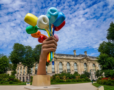 PARIS, FRANCE - JUNE 2, 2022: Bouquet of Tulips sculpture by American artist Jeff Koons, which is located outside the Petit Palais in Paris, France.のeditorial素材