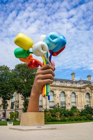 PARIS, FRANCE - JUNE 2, 2022: Bouquet of Tulips sculpture by American artist Jeff Koons, which is located outside the Petit Palais in Paris, Franceのeditorial素材