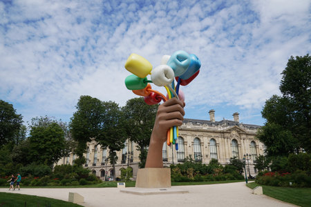 PARIS, FRANCE - JUNE 2, 2022: Bouquet of Tulips sculpture by American artist Jeff Koons, which is located outside the Petit Palais in Paris, Franceのeditorial素材