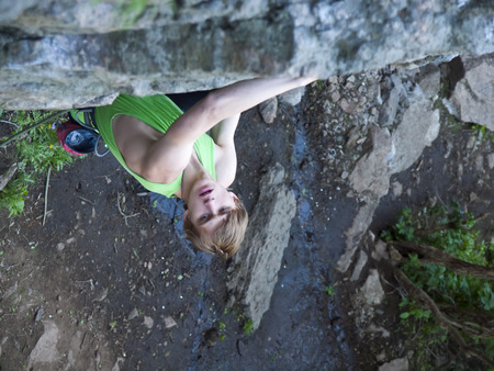 A man has been climbing on the rocks and enjoy life.の写真素材