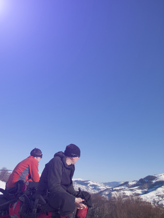 Men relaxing after the holidays in the mountains.の写真素材