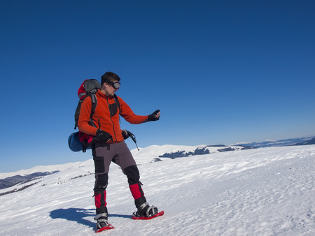Portrait of a young climber on vacation in the mountains.の写真素材