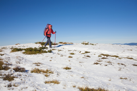 Woman engaged in fitness in the mountains.の写真素材