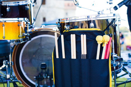 The drum and sticks to play it on the stage.の写真素材