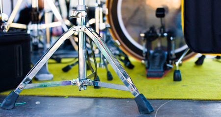 The drum and other musical equipment are on the scene.の写真素材