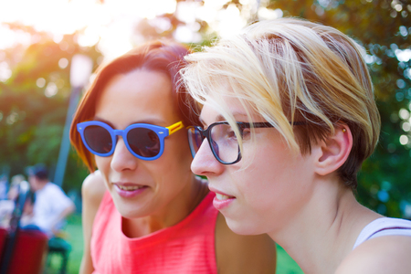 portrait of two girls, the fellowship of friends in nature.の写真素材
