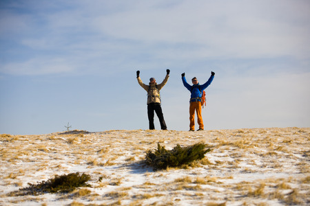 The tourist enjoy the distance traveled in the mountains in winter.
の写真素材