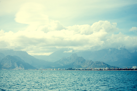 Beautiful sea coast. Coast line of the Mediterranean Sea. Seascape. Turkish resort. Mountains and the ocean.の写真素材