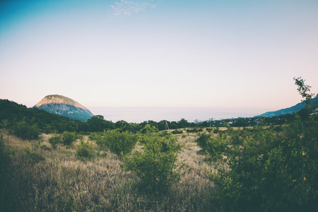 A beautiful mountain landscape. View of the sea coast. Travel to picturesque places.の写真素材