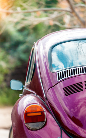 Purple retro car. Detail of the machine. Beautiful vintage vehicle.のeditorial素材