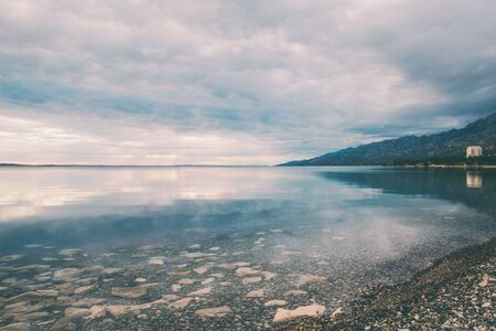 Sea coast of Croatia. Sea and sky with clouds. Calm water.の写真素材