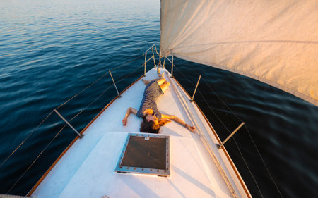 travel on a yacht. girl relaxes on the ship. rest on the deck of a white yacht.