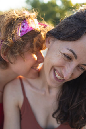 Two girls hug, lesbian couple spends time together, equality, tenderness in the relationship of two...