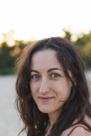 Close up portrait of happy young woman,