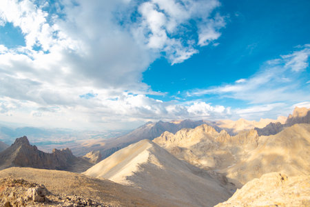 Aladaglar National Park. Cloudy mountain landscape. Glacial mountains, hills. Transmountain trips. Trekking Aladaghlar. Turkey.の写真素材