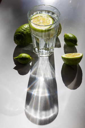 Fresh smoothies with slime on white wooden table background, top view. glass shadow.の写真素材