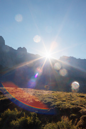 Beautiful Turkish mountains at sunset, picturesque nature, the rays of the setting sun, Turkey...