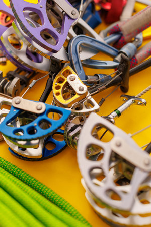 climbing equipment. Camalot and rope. equipment for organizing insurance during mountaineering....