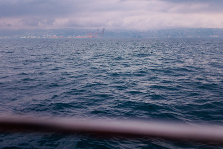 view of Haifa port and the city from a ship at sea. Passenger terminal. Container terminal. Haifa. Israel.の写真素材