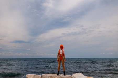 Woman in a futuristic suit. Augmented reality game, future technologies, artificial intelligence...